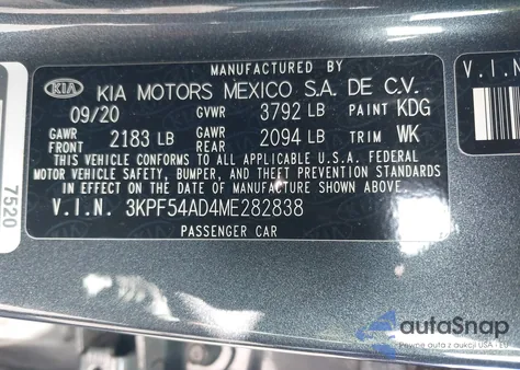 2021 Kia Forte Ex z USA, uszkodzony, nr VIN 3KPF54AD4ME282838